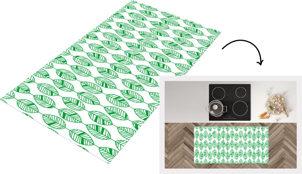 KitchenYeah Keukenloper - Loper keuken - Patroon - Blad - Groen - Keukenloper vinyl, foto 3