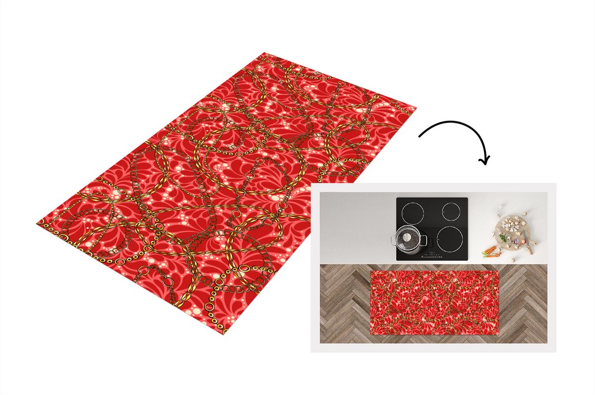 KitchenYeah Keukenloper - Loper keuken - Patronen - Goud - Ketting - Rood - Keukenloper vinyl, foto 2