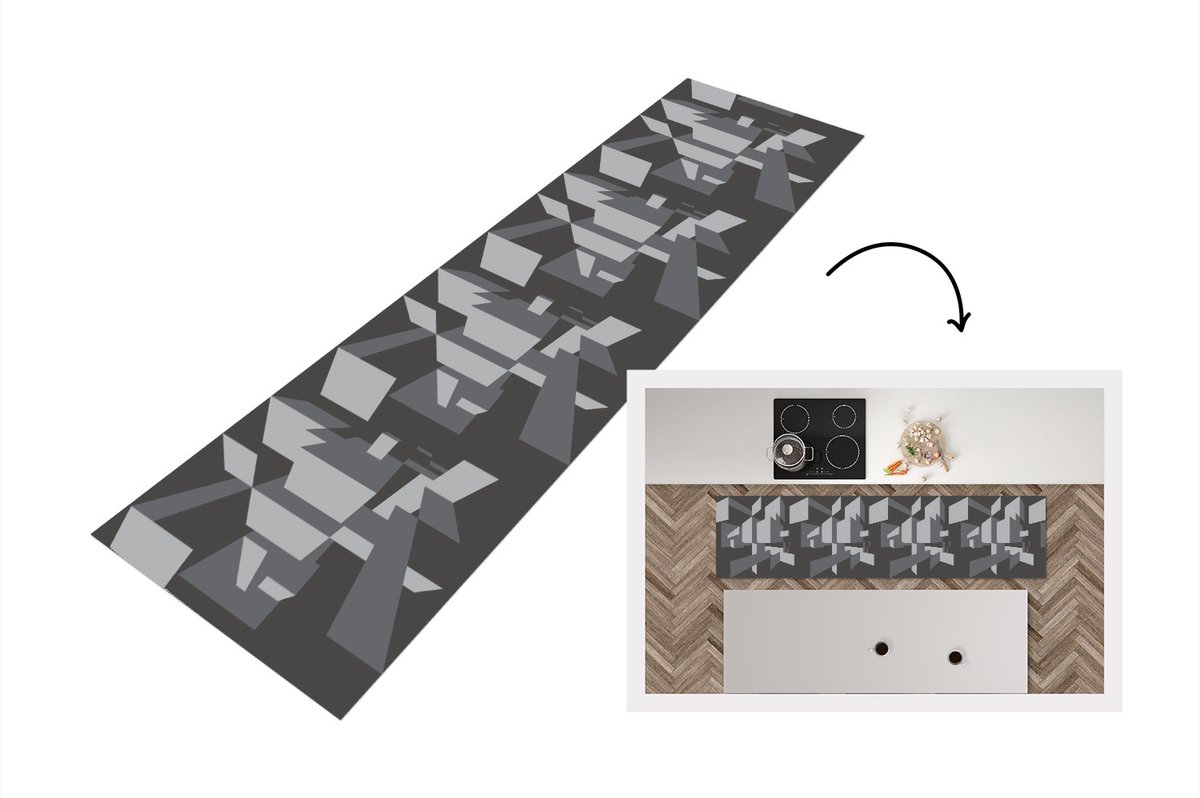 KitchenYeah Keukenloper - Loper keuken - 3D - Patronen - Zwart Wit - Keukenloper vinyl, foto 7