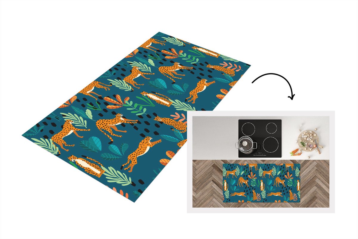 KitchenYeah Keukenloper - Loper keuken - Patronen - Tiger - Planten - 120x60 cm - Keukenloper vinyl Multicolor