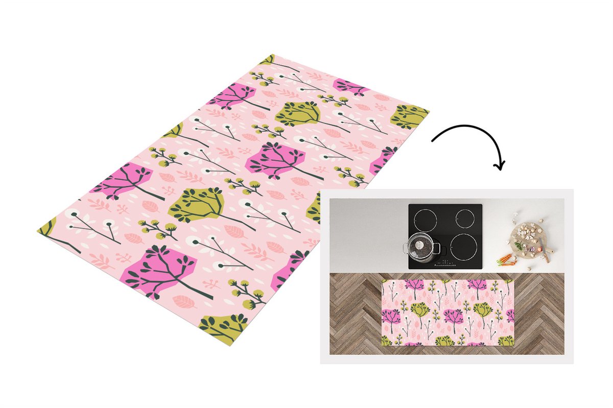 KitchenYeah Keukenloper - Loper keuken - Roze - Bomen - Bladeren - Design - 120x60 cm - Keukenloper vinyl Multicolor