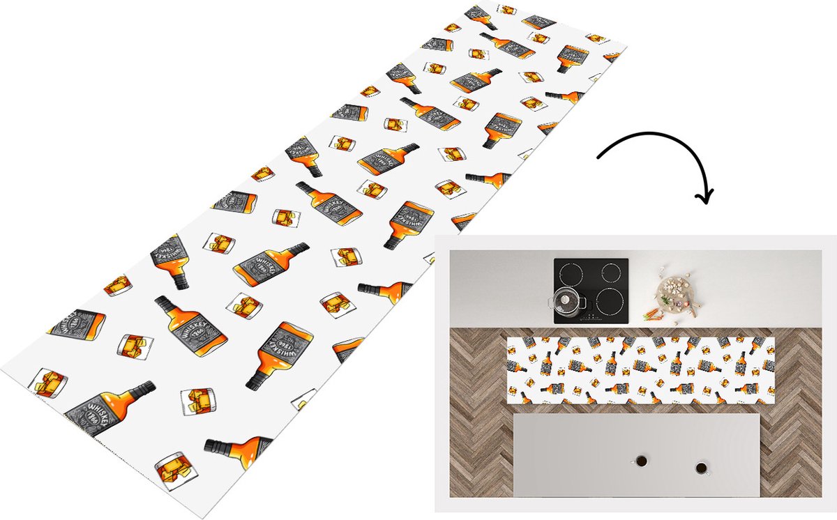 KitchenYeah Keukenloper - Loper keuken - Whiskey - Glas - Design - 240x60 cm - Keukenloper vinyl Multicolor
