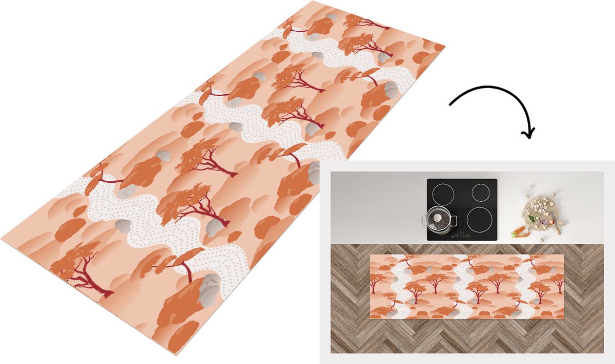 KitchenYeah Keukenloper - Loper keuken - Tuin - Japan - Patroon - Azië - 180x60 cm - Keukenloper vinyl Multicolor