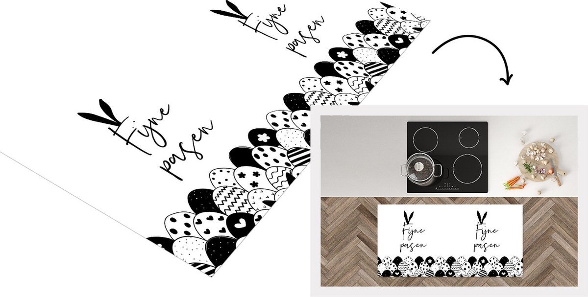 KitchenYeah Keukenloper - Loper keuken - Quote - Paaseieren - Pasen - Zwart wit - 120x60 cm - Keukenloper vinyl Zwart; Wit