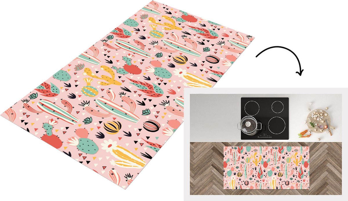 KitchenYeah Keukenloper - Loper keuken - Planten - Patronen - Cactus - 120x60 cm - Keukenloper vinyl Multicolor