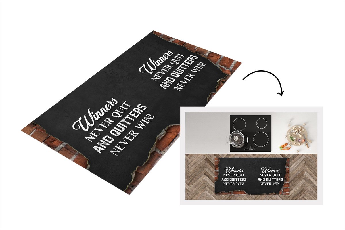 KitchenYeah Keukenloper - Loper keuken - Winners never quit, and quitters never win! - Quotes - Spreuken - Keukenloper vinyl multicolor, foto 2