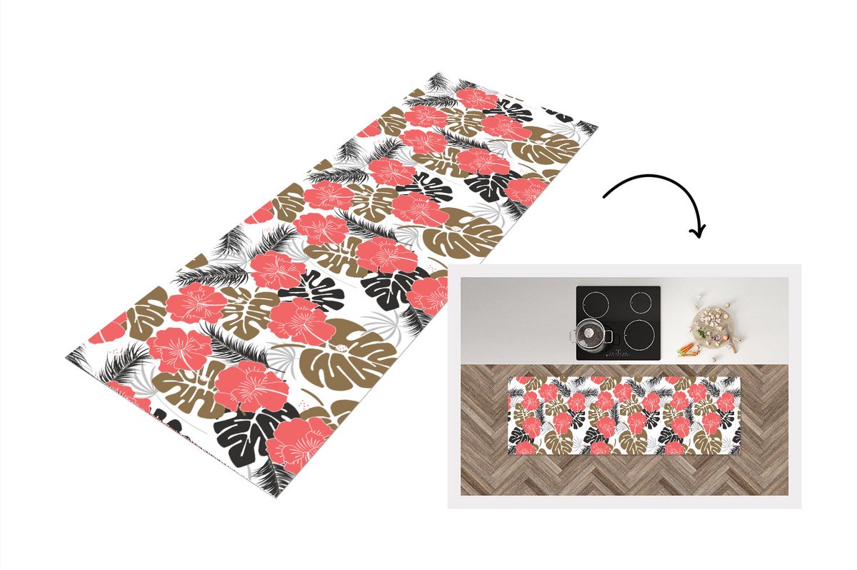 KitchenYeah Keukenloper - Loper keuken - Exotische planten - Patronen - Hawaii - 180x60 cm - Keukenloper vinyl Multicolor