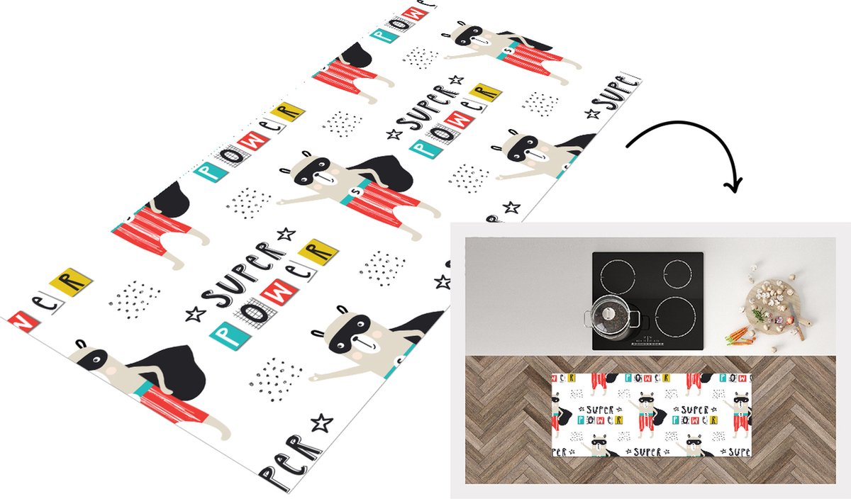 KitchenYeah Keukenloper - Loper keuken - Jongens - Patroon - Superheld - Keukenloper vinyl Multicolor