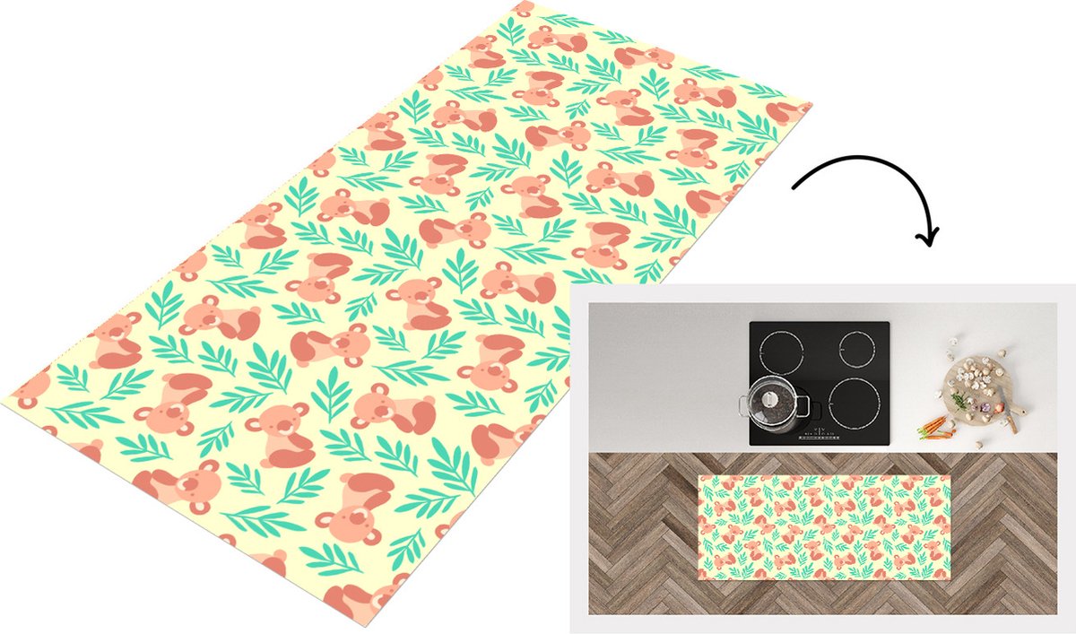 KitchenYeah Keukenloper - Loper keuken - Jungle - Patronen - Koala - Dier - 120x50 cm - Keukenloper vinyl Multicolor