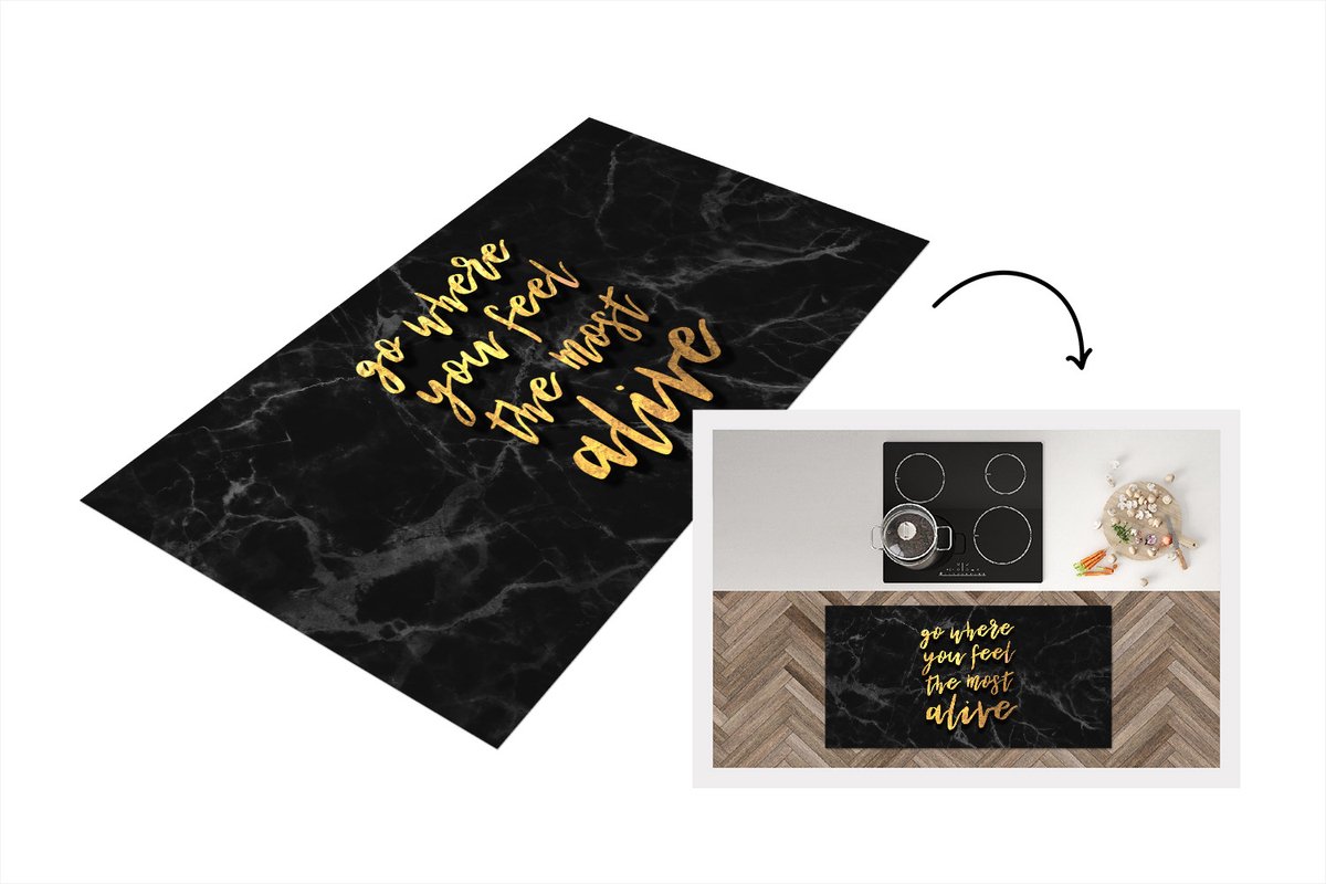KitchenYeah Keukenloper - Loper keuken - Quotes - Leven - Marmer - 120x60 cm - Keukenloper vinyl Multicolor