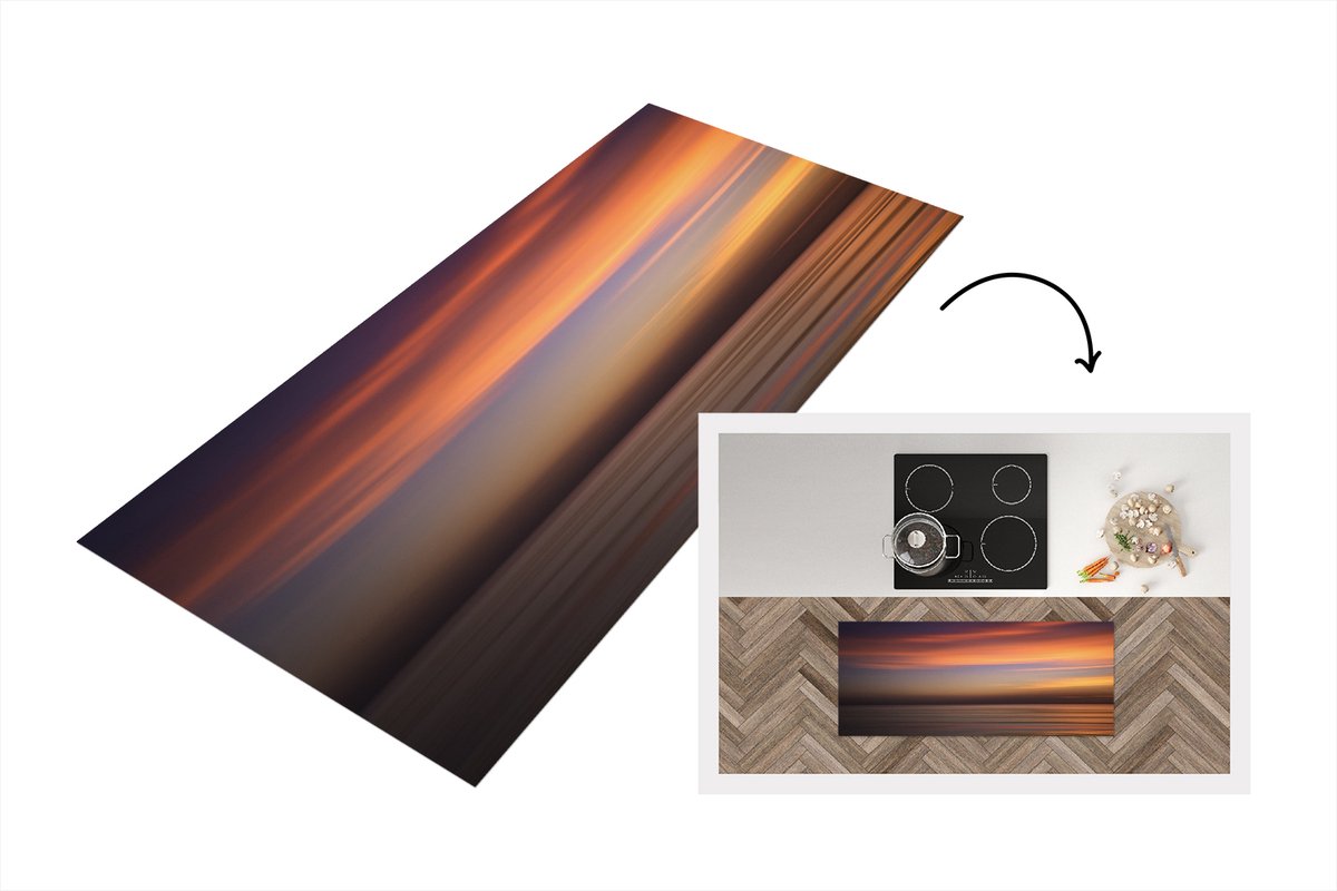 KitchenYeah Keukenloper - Loper keuken - Zee - Oranje - Lucht - 120x50 cm - Keukenloper vinyl Multicolor