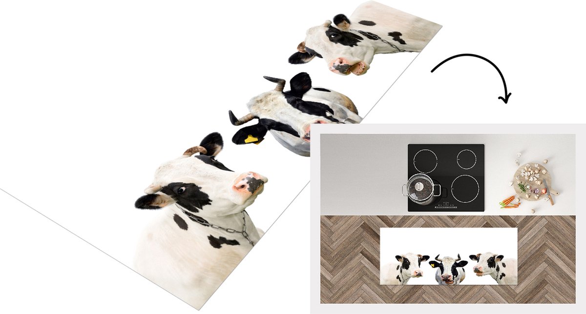 KitchenYeah Keukenloper - Loper keuken - Koe - Wit - Lachen - 120x50 cm - Keukenloper vinyl Multicolor