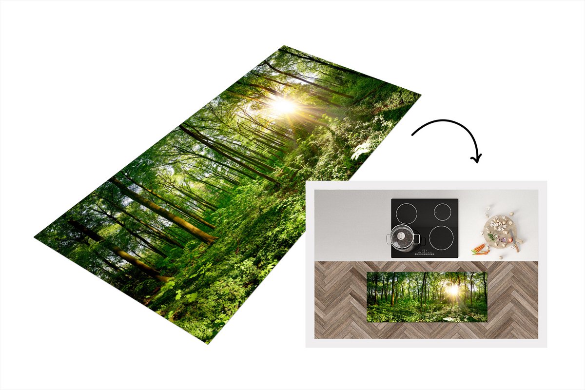 KitchenYeah Keukenloper - Loper keuken - Bos - Zon - Lente - 120x50 cm - Keukenloper vinyl Multicolor