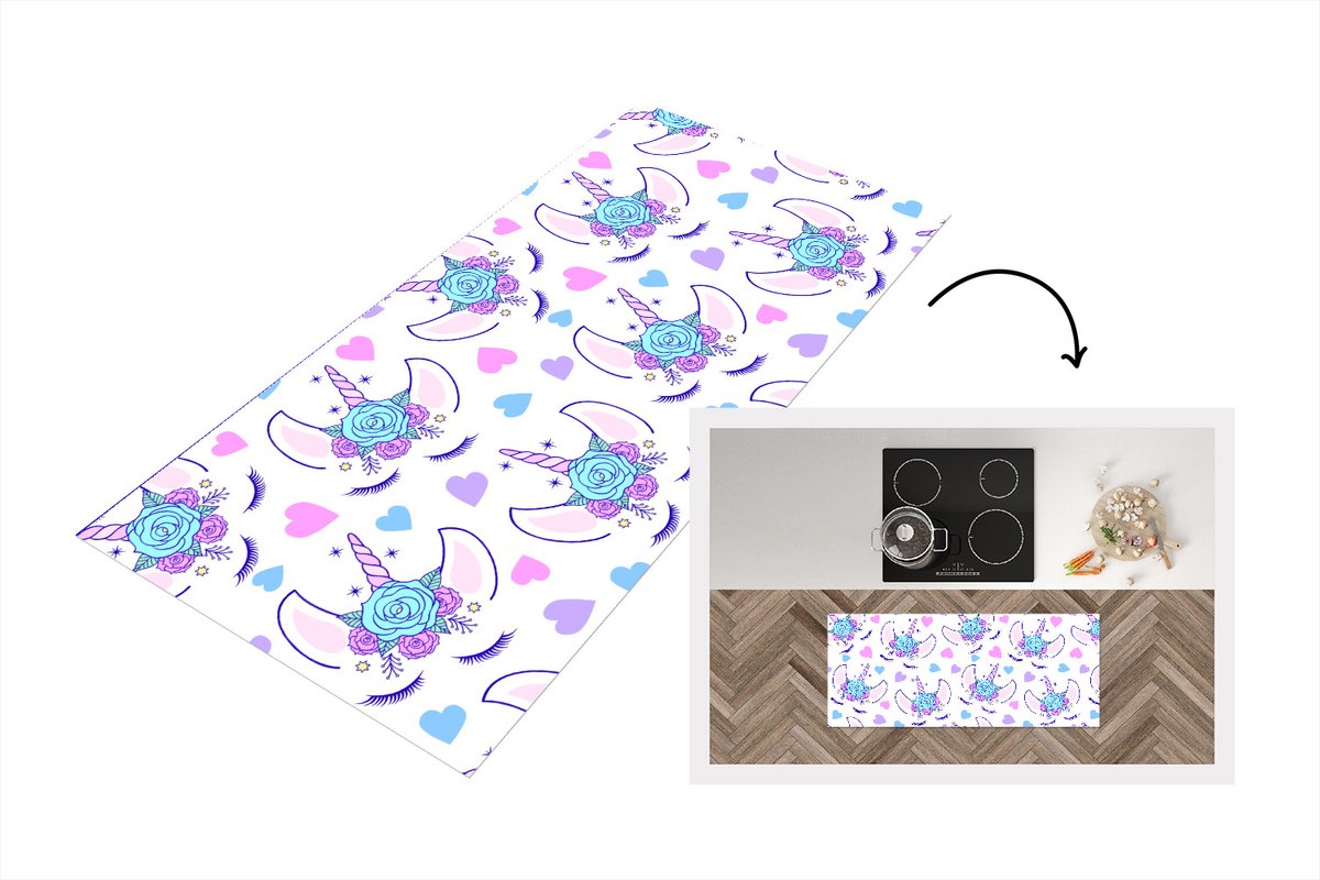KitchenYeah Keukenloper - Loper keuken - Meiden - Unicorn - Bloemen - Patronen - 120x50 cm - Keukenloper vinyl Multicolor