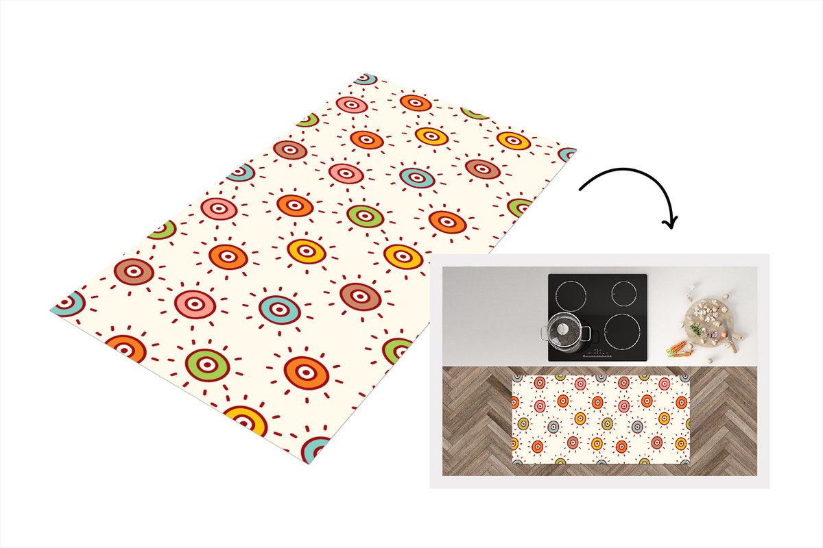 KitchenYeah Keukenloper - Loper keuken - Patronen - Zon - Stippen - 120x60 cm - Keukenloper vinyl Multicolor