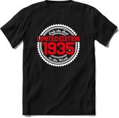 1935 Limited Edition | Feest Kado T-Shirt Heren - Dames | Wit - Rood | Perfect Verjaardag Cadeau Shirt | Grappige Spreuken - Zinnen - Teksten | Maat XL