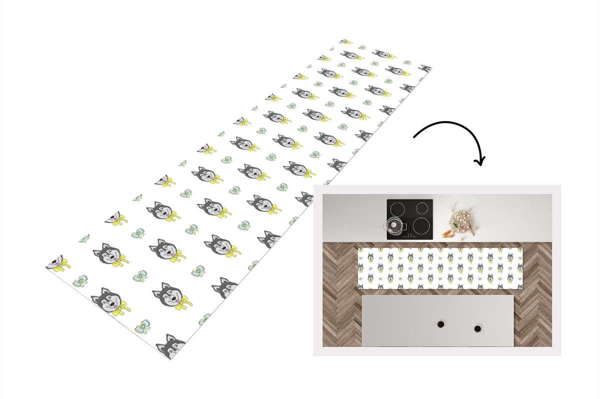 KitchenYeah Keukenloper - Loper keuken - Husky - Hond - Winter - Design - 240x60 cm - Keukenloper vinyl Multicolor