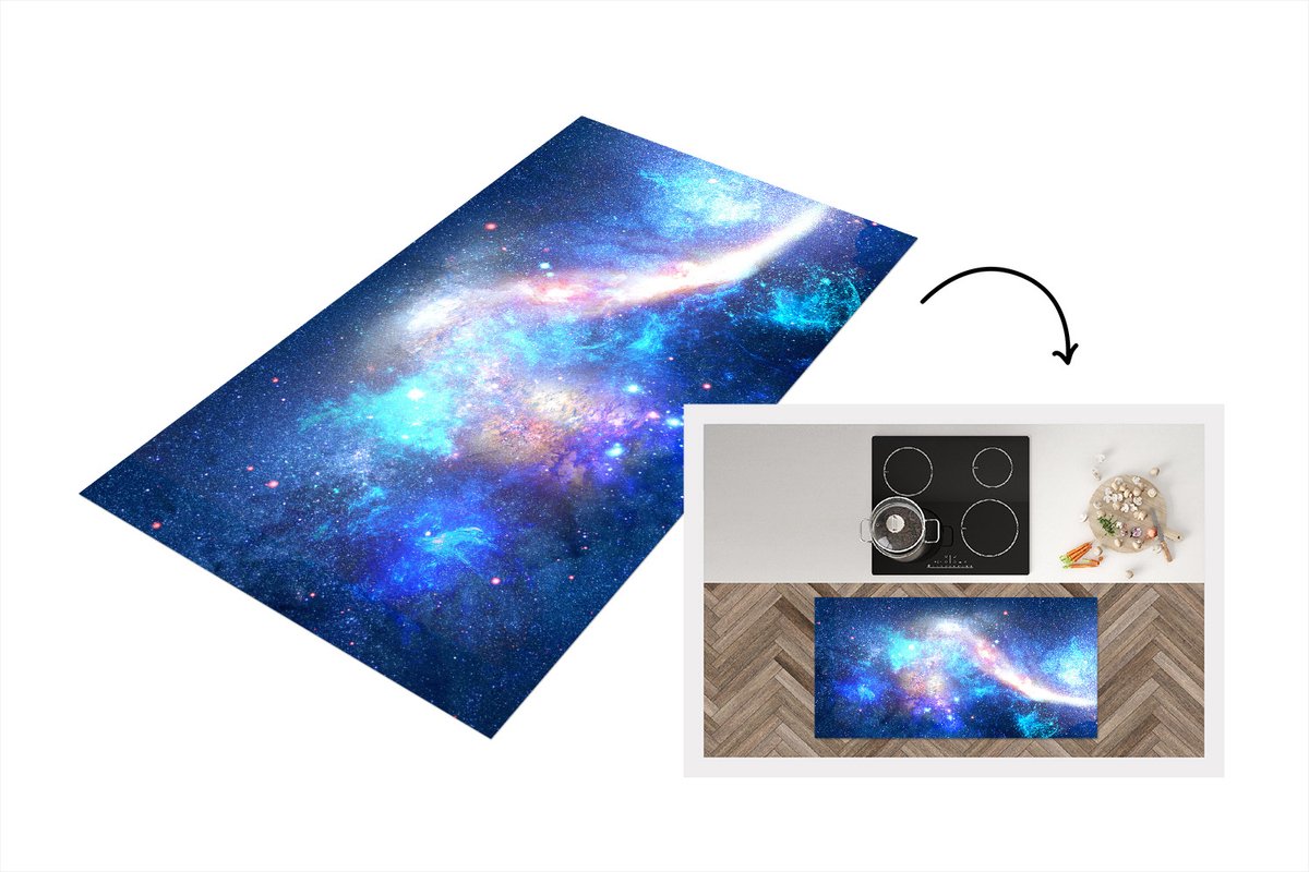 KitchenYeah Keukenloper - Loper keuken - Blauw - Ruimte - Sterren - 120x60 cm - Keukenloper vinyl Multicolor