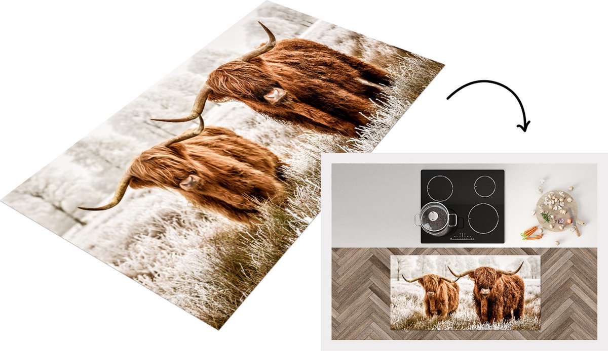 KitchenYeah Keukenloper - Loper keuken - Schotse hooglander - Dieren - Koe - 120x60 cm - Keukenloper vinyl Multicolor