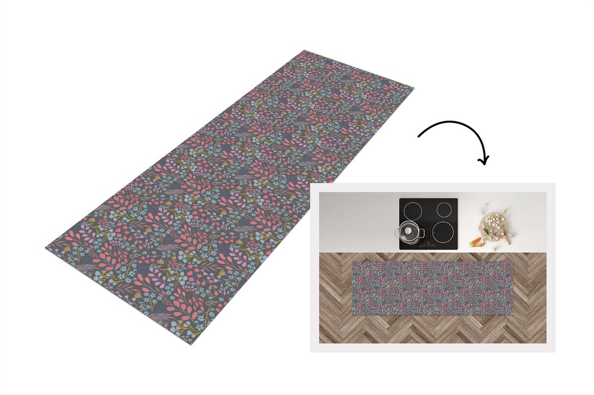 KitchenYeah Keukenloper - Loper keuken - Bloemen - Pastel - Design - Natuur - 180x60 cm - Keukenloper vinyl Multicolor