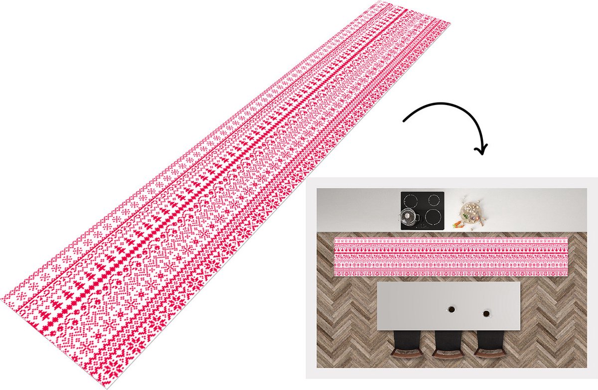 KitchenYeah Keukenloper - Loper keuken - Kerst - Patroon - Boom - 300x50 cm - Keukenloper vinyl Multicolor