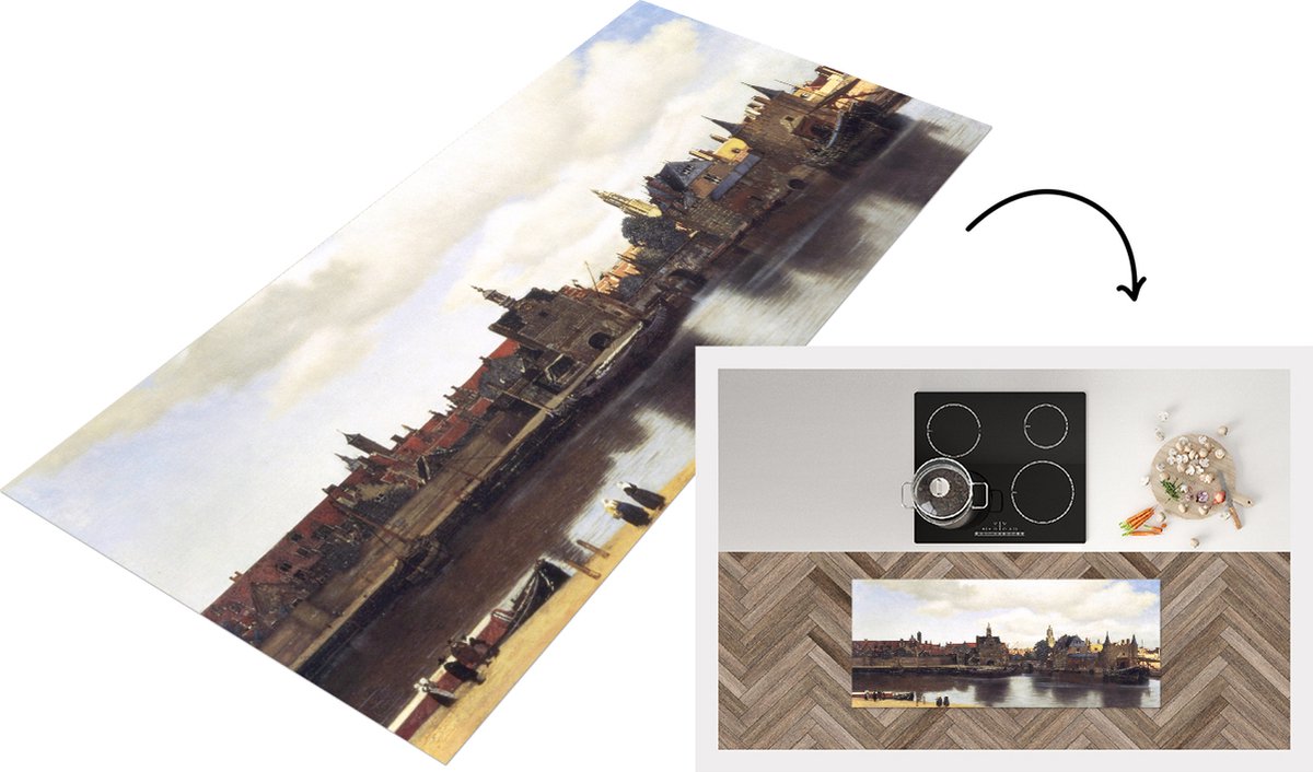 KitchenYeah Keukenloper - Loper keuken - View of Delft - Johannes Vermeer - 120x50 cm - Keukenloper vinyl Multicolor