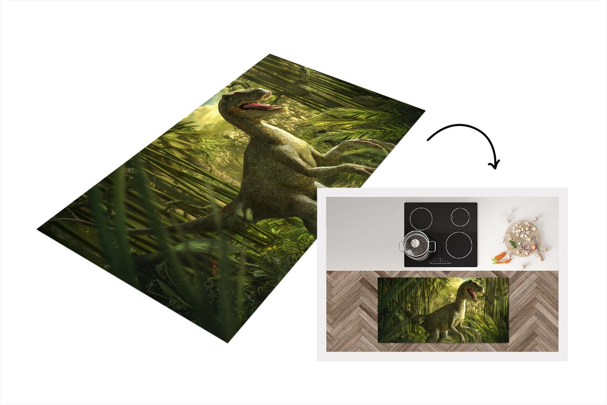 KitchenYeah Keukenloper - Loper keuken - Dinosaurus - Planten - Illustratie - 120x60 cm - Keukenloper vinyl Multicolor