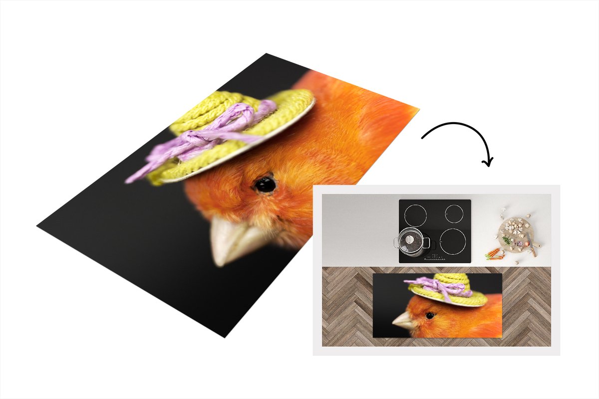 KitchenYeah Keukenloper - Loper keuken - Vogel - Hoed - Oranje - 120x60 cm - Keukenloper vinyl Multicolor