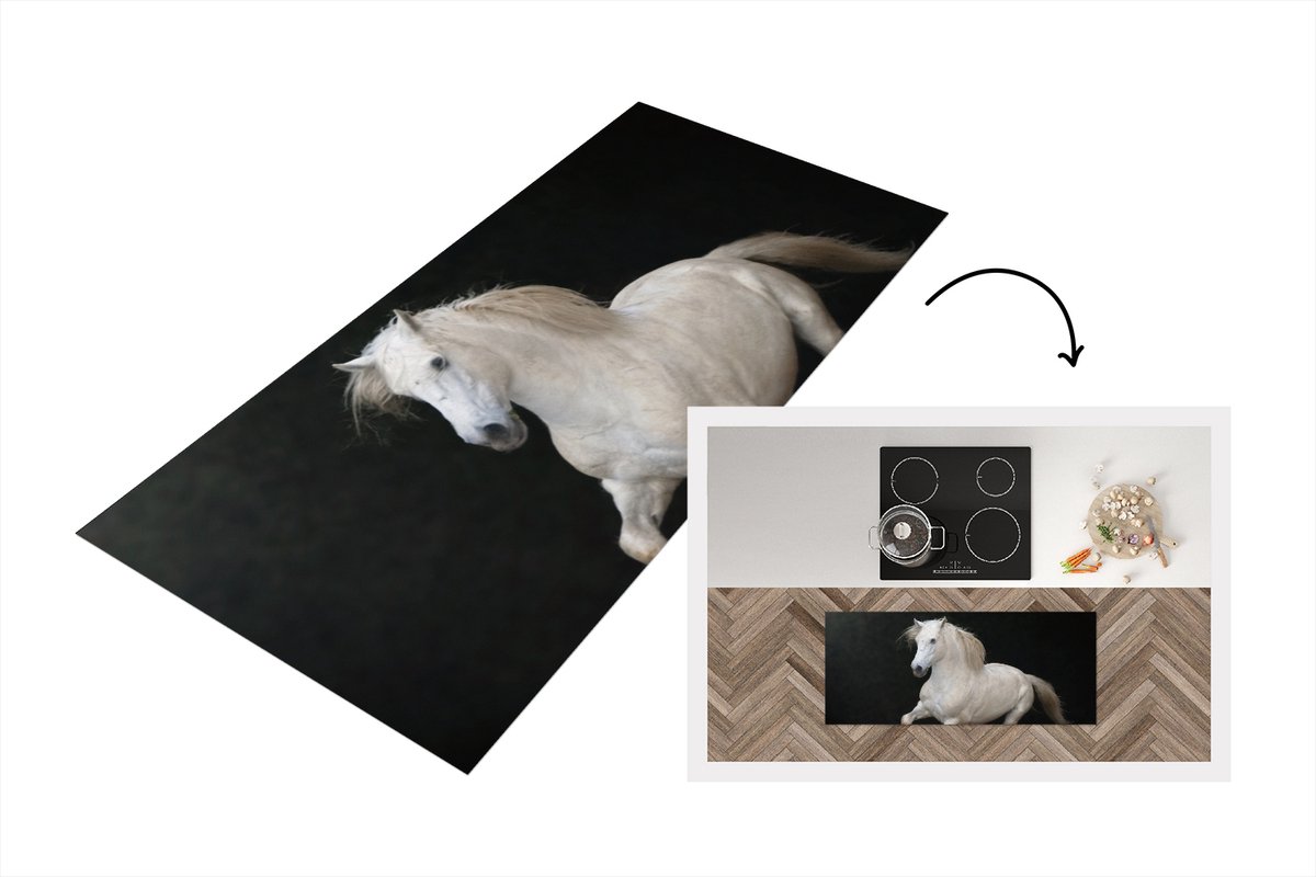 KitchenYeah Keukenloper - Loper keuken - Paarden - Zwart - Portret - 120x50 cm - Keukenloper vinyl Multicolor