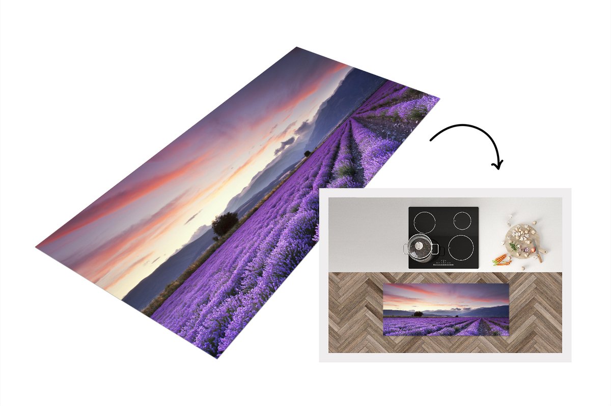 KitchenYeah Keukenloper - Loper keuken - Zonsondergang boven lavendels - 120x50 cm - Keukenloper vinyl Multicolor