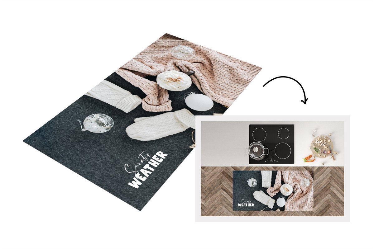 KitchenYeah Keukenloper - Loper keuken - Winter - Quote - Trui - 120x60 cm - Keukenloper vinyl Multicolor