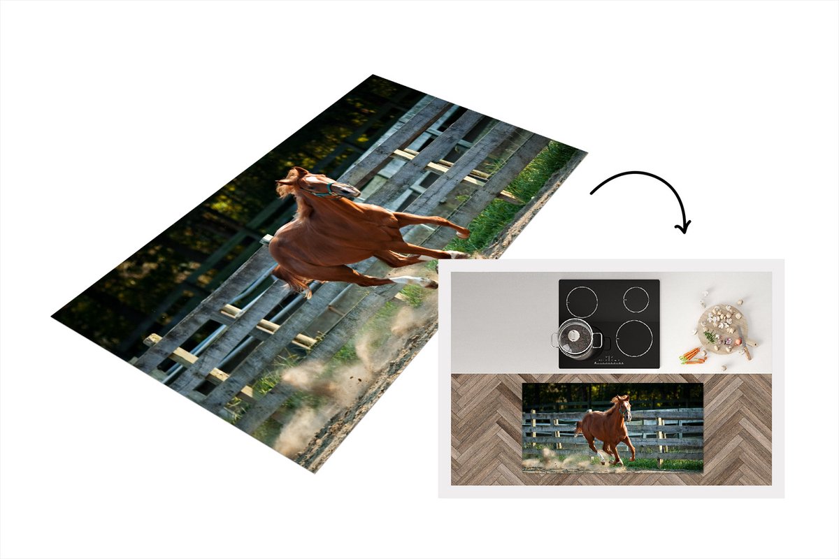 KitchenYeah Keukenloper - Loper keuken - Paard - Licht - Zand - 120x60 cm - Keukenloper vinyl Multicolor