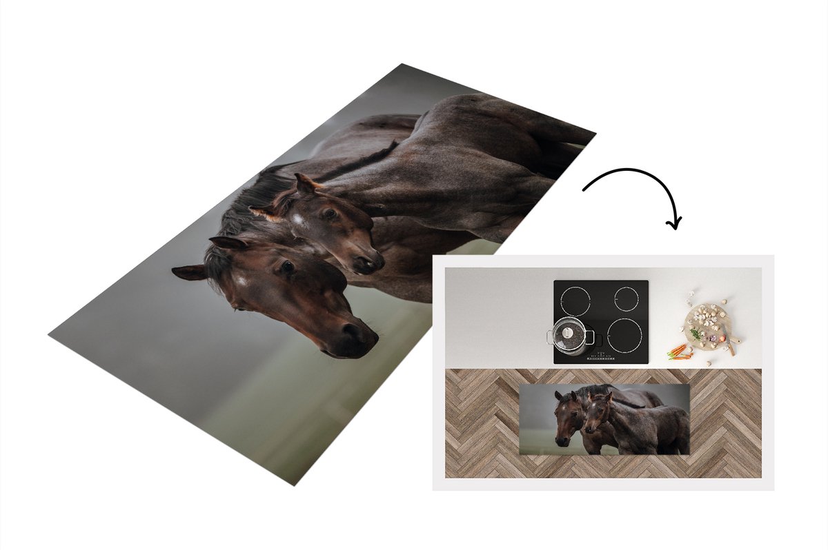 KitchenYeah Keukenloper - Loper keuken - Paarden - Mist - Landschap - 120x50 cm - Keukenloper vinyl Multicolor