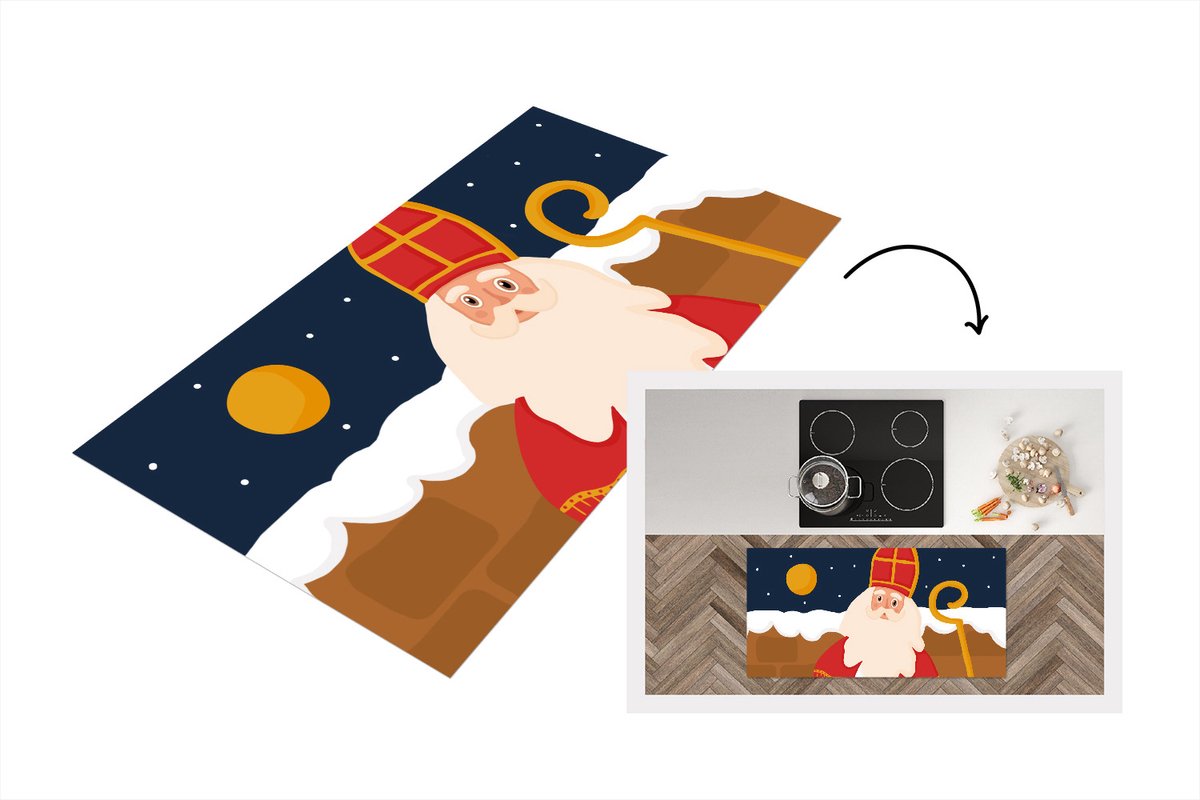 KitchenYeah Keukenloper - Loper keuken - Sinterklaas - Decoratie - Sint - 120x60 cm - Keukenloper vinyl Multicolor