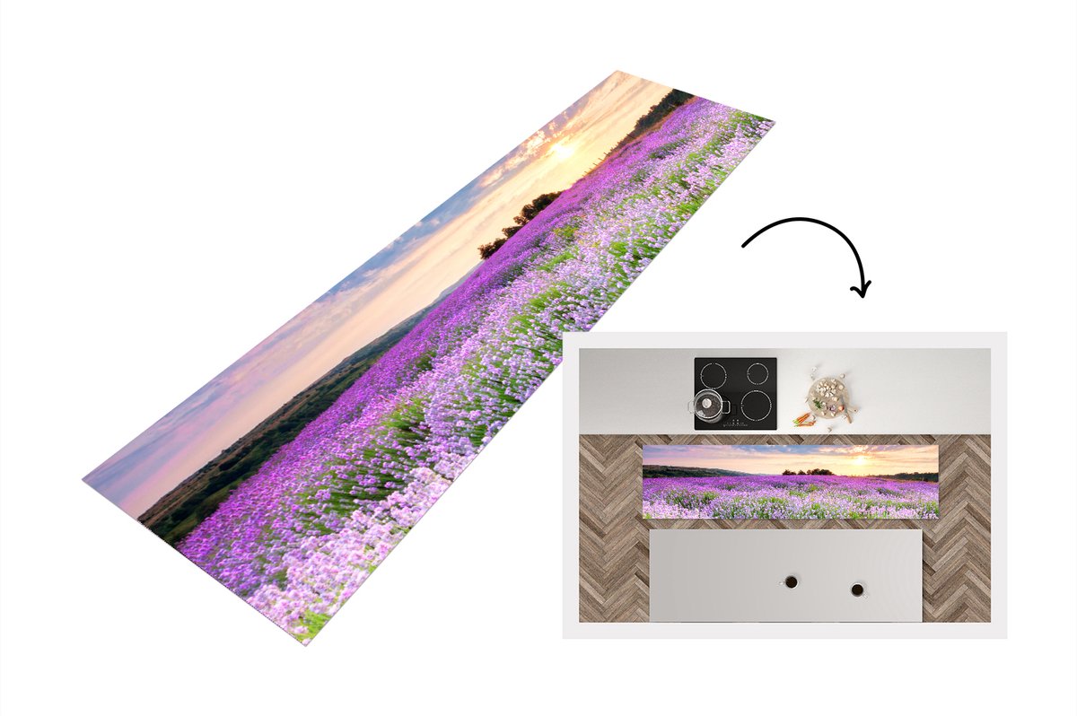 KitchenYeah Keukenloper - Loper keuken - Bloemen - Paars - Lucht - 200x50 cm - Keukenloper vinyl Multicolor