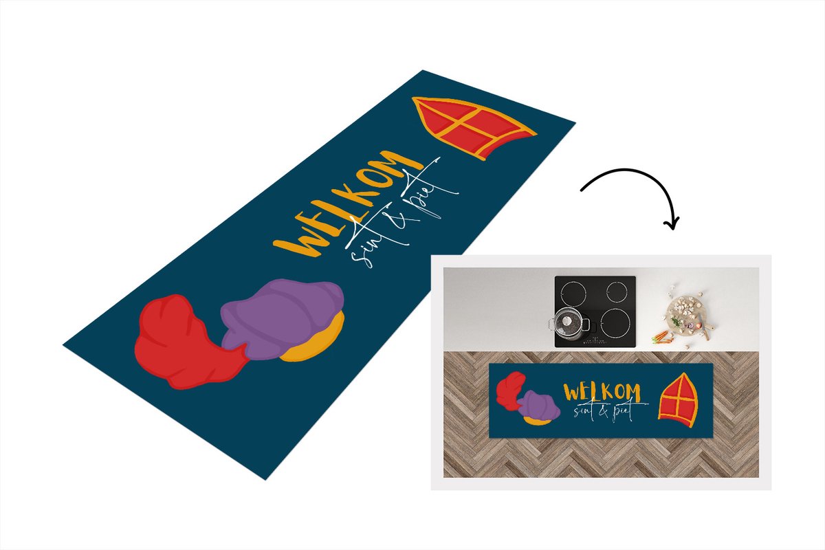 KitchenYeah Keukenloper - Loper keuken - Sinterklaas - Quotes - Sint - Tekst - Welkom Sint en Piet - 180x60 cm - Keukenloper vinyl Multicolor