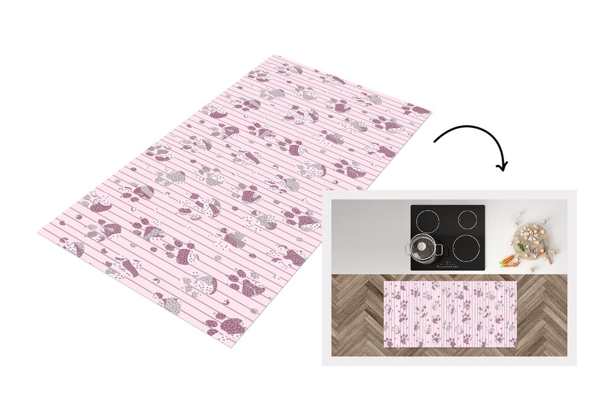 KitchenYeah Keukenloper - Loper keuken - Hond - Roze - Patronen - Keukenloper vinyl, foto 5