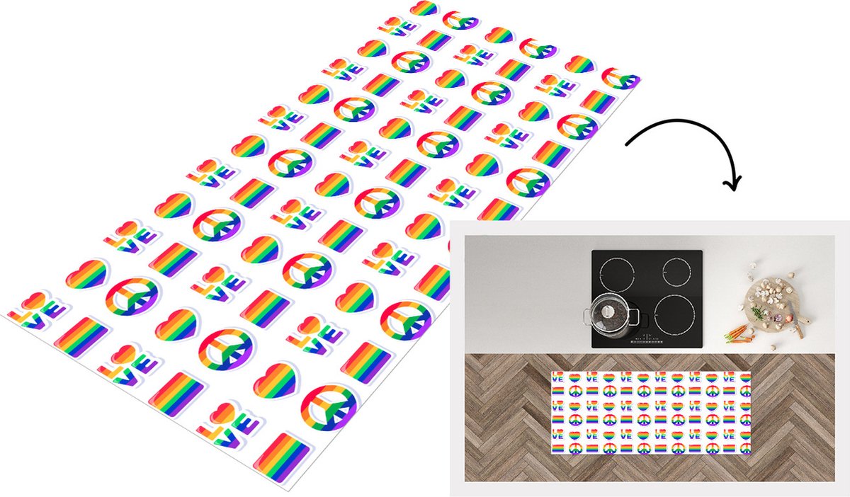 KitchenYeah Keukenloper - Loper keuken - Regenboog - Sjabloon - Pride Vlag - 120x50 cm - Keukenloper vinyl Multicolor