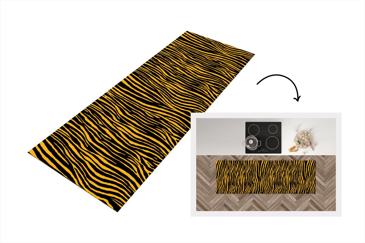 KitchenYeah Keukenloper - Loper keuken - Dierenprint - Tijger - Oranje - 150x50 cm - Keukenloper vinyl Multicolor