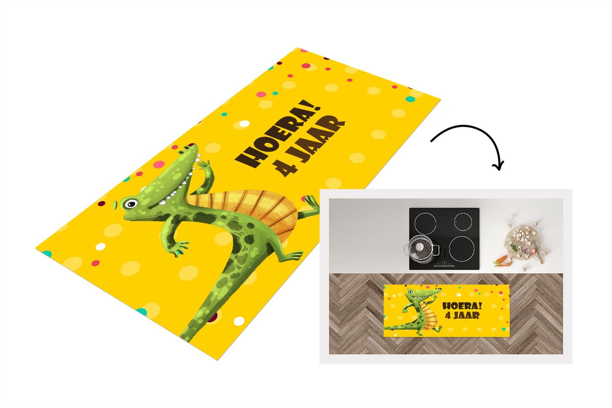 KitchenYeah Keukenloper - Loper keuken - Verjaardag - Kind Jaar - Dinosaurus - 120x50 cm - Keukenloper vinyl Multicolor