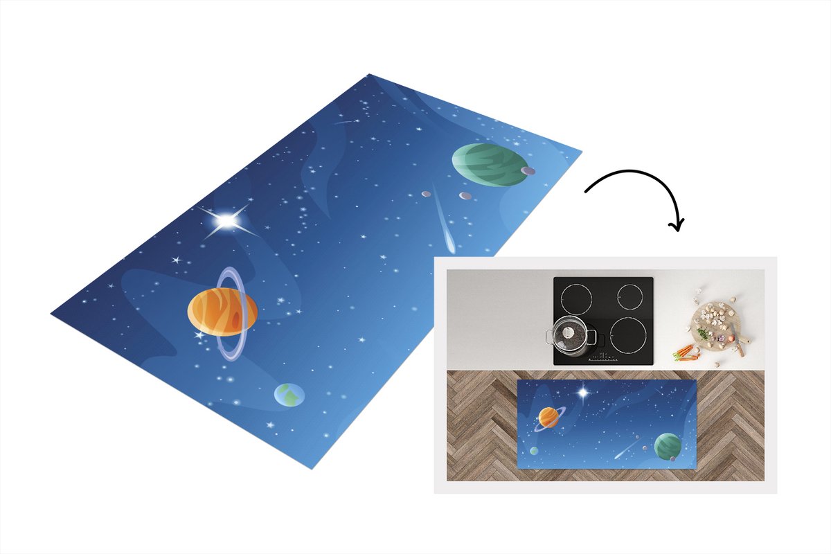 KitchenYeah Keukenloper - Loper keuken - een maan tussen de planeten - Keukenloper vinyl multicolor, foto 2