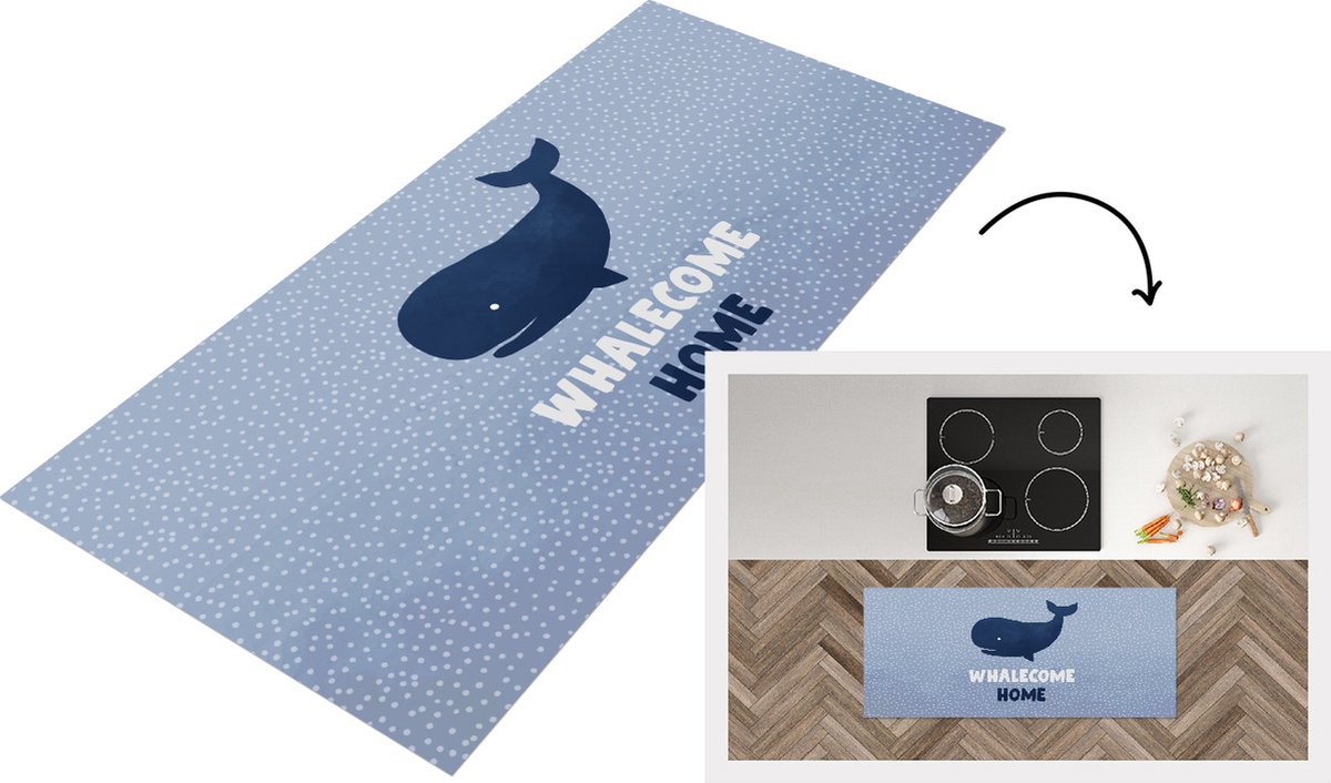 KitchenYeah Keukenloper - Loper keuken - Welkom Thuis - Walvis - Stippen - 120x50 cm - Keukenloper vinyl Multicolor
