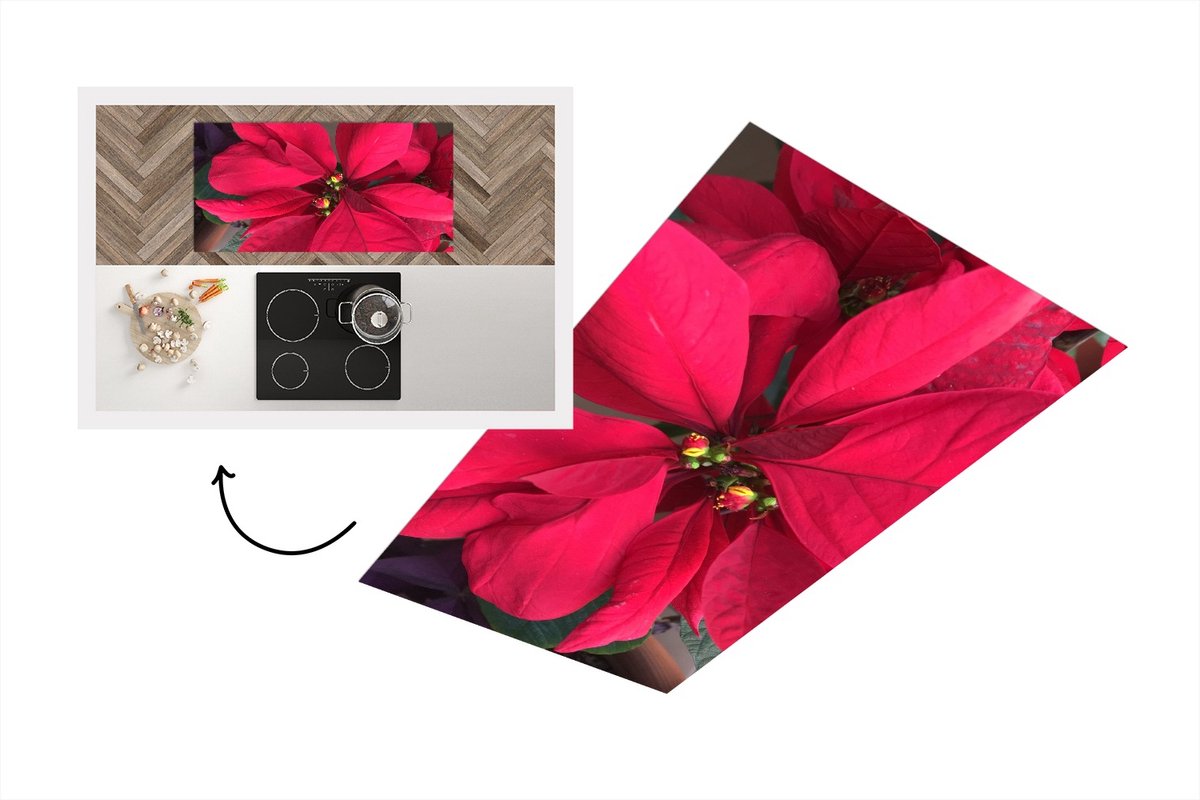 KitchenYeah Keukenloper - Loper keuken - Kerstster - Kerstbloem - Kerstmis - 120x60 cm - Keukenloper vinyl Multicolor