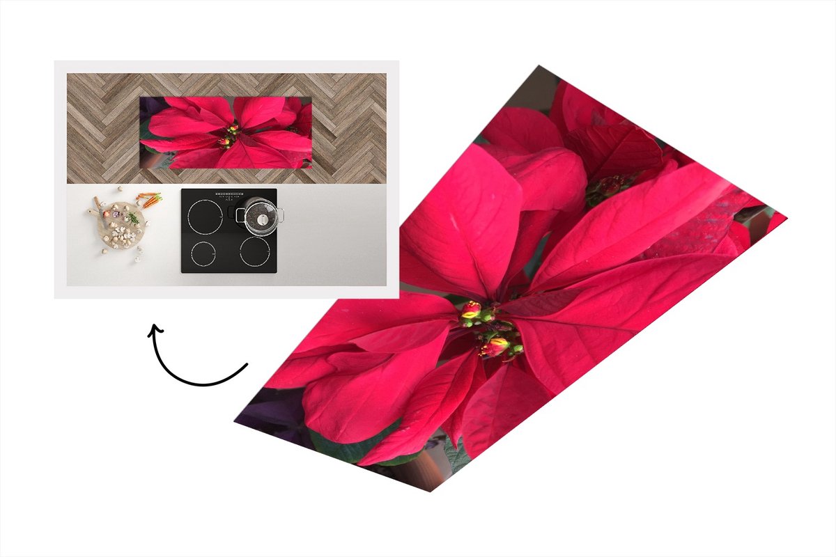 KitchenYeah Keukenloper - Loper keuken - Kerstster - Kerstbloem - Kerstmis - 120x50 cm - Keukenloper vinyl Multicolor