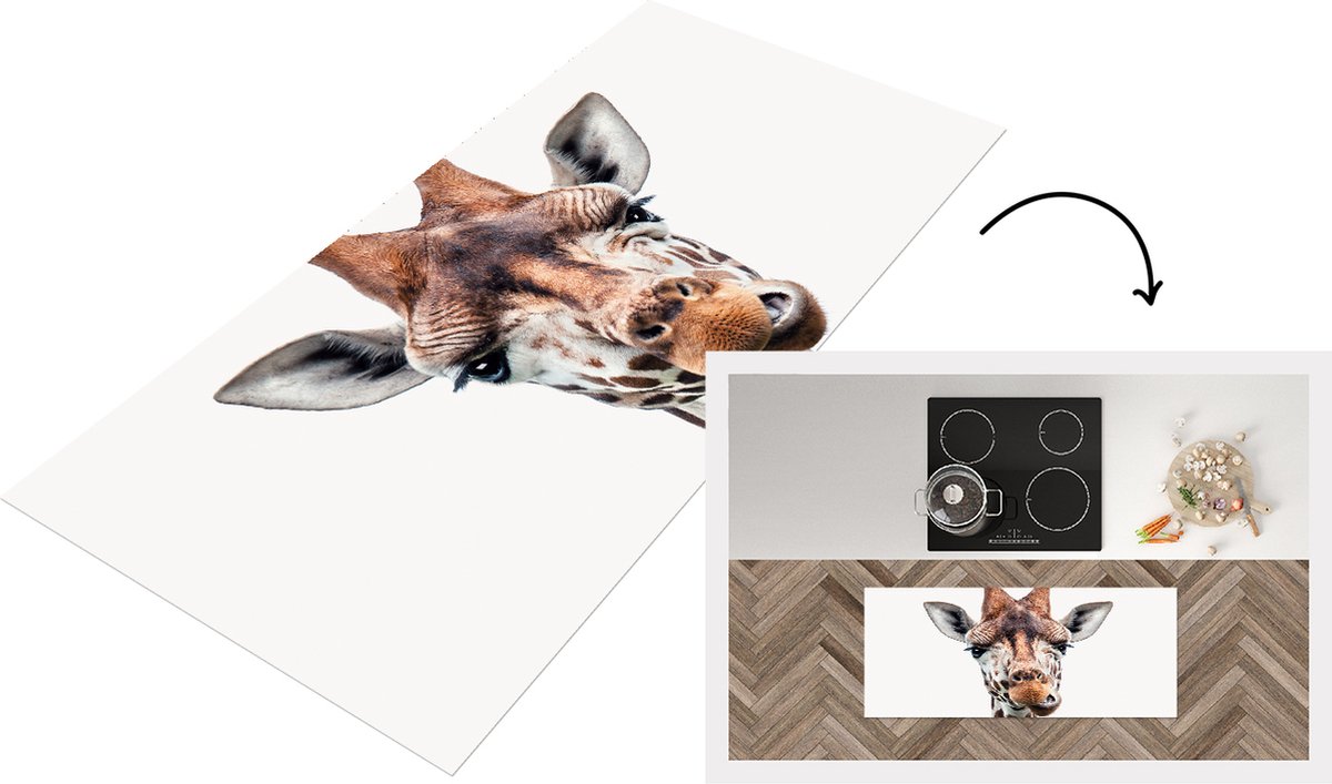 KitchenYeah Keukenloper - Loper keuken - Babykamer - Giraffe - Kop - Portret - Close up - Kinderkamer - Slaapkamer - 120x50 cm - Keukenloper vinyl Multicolor