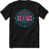 1964 The One And Only | Feest Kado T-Shirt Heren - Dames | Cobalt - Licht Roze | Perfect Verjaardag Cadeau Shirt | Grappige Spreuken - Zinnen - Teksten | Maat XXL