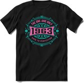 1963 The One And Only | Feest Kado T-Shirt Heren - Dames | Cobalt - Licht Roze | Perfect Verjaardag Cadeau Shirt | Grappige Spreuken - Zinnen - Teksten | Maat M