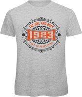 1923 The One And Only | Feest Kado T-Shirt Heren - Dames | Antraciet - Oranje | Perfect Verjaardag Cadeau Shirt | Grappige Spreuken - Zinnen - Teksten | Maat XXL