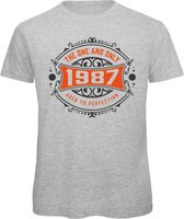 1987 The One And Only | Feest Kado T-Shirt Heren - Dames | Antraciet - Oranje | Perfect Verjaardag Cadeau Shirt | Grappige Spreuken - Zinnen - Teksten | Maat S