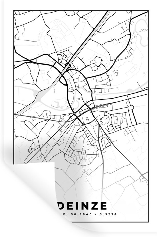 Stickers muraux - Plan de la ville - Zwart Wit - Carte - Deinze - België - Carte - 80x120 cm - Feuille adhésive